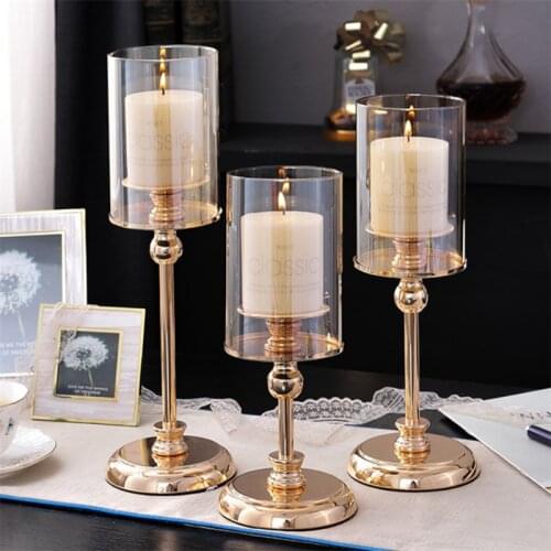 European Creative Retro Glass Crystal Candle Holders Wedding Centerpieces Center Table Gold Candlesticks Party Home Decor Crafts