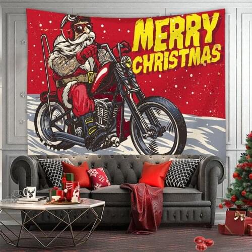 Christmas Party Tapestry Wall Hanging Xmas Santa Claus Rides a Motorcycle to Give Gifts Bedroom Blanket New Year Decoration