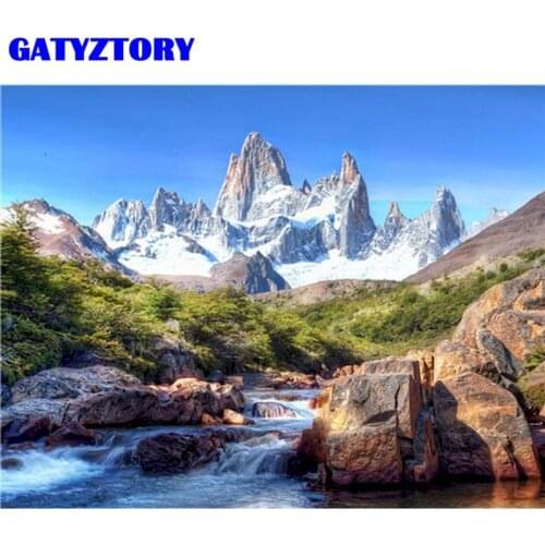 GATYZTORY DIY Oil Painting By Numbers Kits For Adults Children Snow Mountain River Scenery Paint 40x50cm Framed On Canvas Pictur