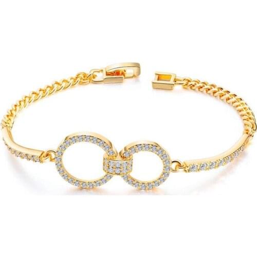 Tiny Zircon Inlaid Womens Bracelet Yellow/White Gold Filled Fashion Wrist Chain Link Gift