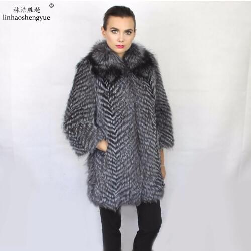 Linhaoshengyue Real Fox Long Fur Coat Length 90CM