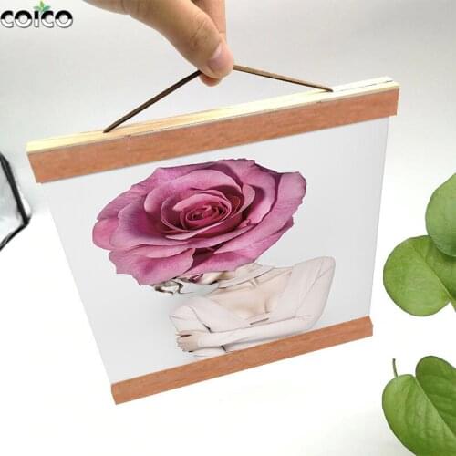 21-70 cm Poster Frame Magnetic Wooden Hanger Natural Reusable Teak Wood Photo Hanger Frame For Canvas Painting Home Decor