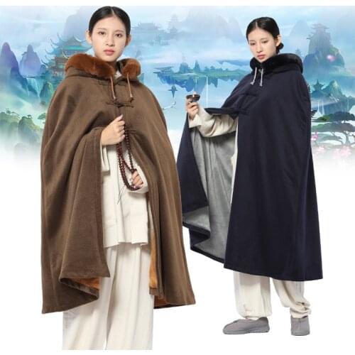 Meditation Zen Kung Fu Robes Buddhist Monk Robes Zen Clothes Cloak Shawl Kung Fu Robes Cold-proof Cloak Men Chinese Hooded Cape