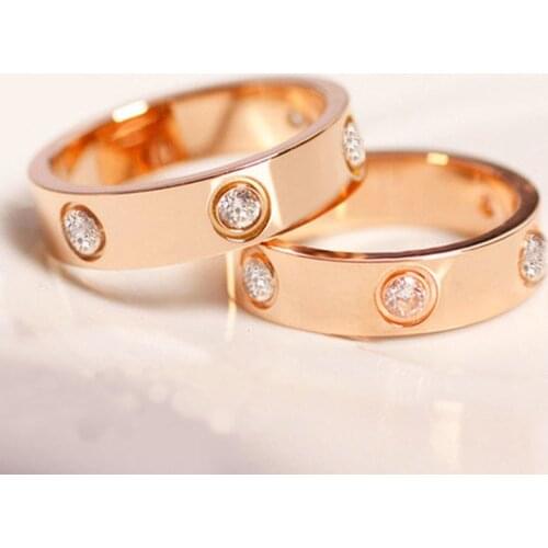 Trendy Titanium Steel Love Rings for Women Men CZ Crystal Rose Gold Lover Ring Luxury Brand Jewelry Wedding Gift