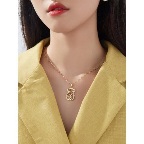 Fashion Pendant Necklaces Trendy Hollow Heart Cute Bear Necklaces For Women Long Chain Unisex Jewelry Friendship Gift