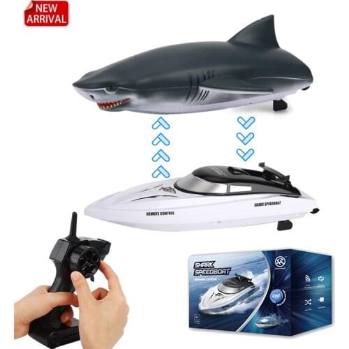 2021 New Electric Shark RC Boat Vehicles Waterproof Swimming Pool Simulation Model Toys 2 In 1 High-speed Remote Control Boat