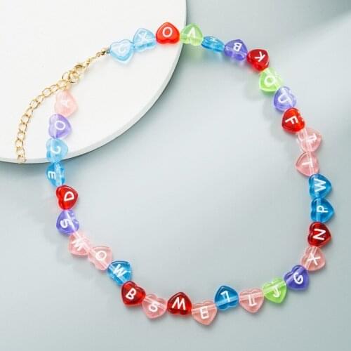 Super Cute Colorful Heart Shape Beads with Letters Handmade Necklace for Women Girls Party Clavicle Necklace New Boho Jewelry