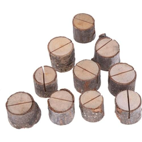 10pcs/Set Original Wood Pile Name Place Card Photo Menu Holder Tree Stump Shape Number Clip Party Wedding Decor