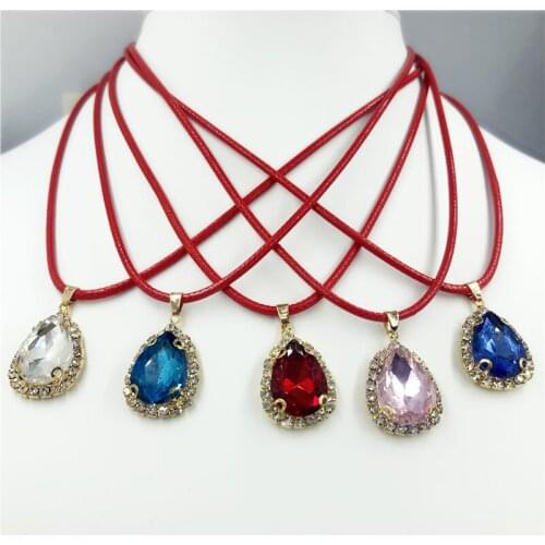 New Austrian Crystal Heart Of Ocean Pendant Necklace Gift for Girl Friend Love Forever Fashion Jewelry red Leather rope Necklace