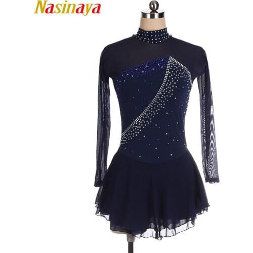 Nasinaya Figure Skating Dress Customized Competition Ice Skating Skirt for Girl Women Kids Gymnastics blue polyamide