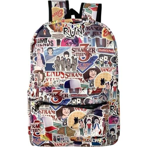 Cartoon Horror Stranger Backpack Bookbag PU Colorful School Bag Laptop Knapsack Bag Travel Bags for Girls Boys Students Gifts