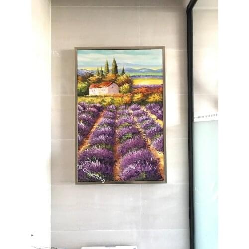 Garden Building Abstract Modern Wall Painting Lavender Road Palette Knife Oil Painting On Canvas Wall Decor Home Decoration