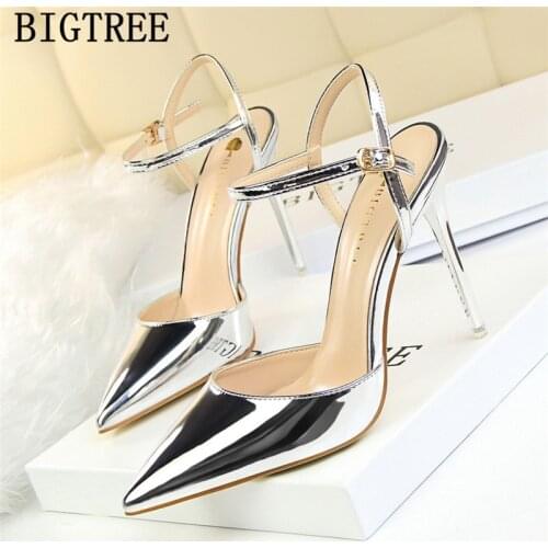 Patent Leather Gold Shoes High Heels Sandals Women Bigtree Shoes Extreme High Heels Pumps Women Shoes Sexy Heels Buty Damskie