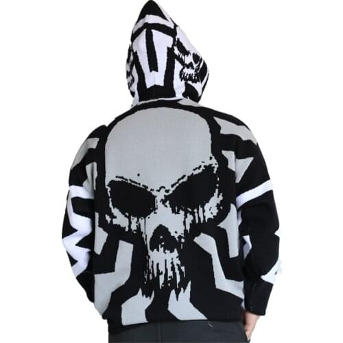 Spring Autumn 2021 Men Skulls Reflective Sweater Coat Batwing Sleeves Knit Oversize Women Hip Hop Hooded Pullover Korean Clothes