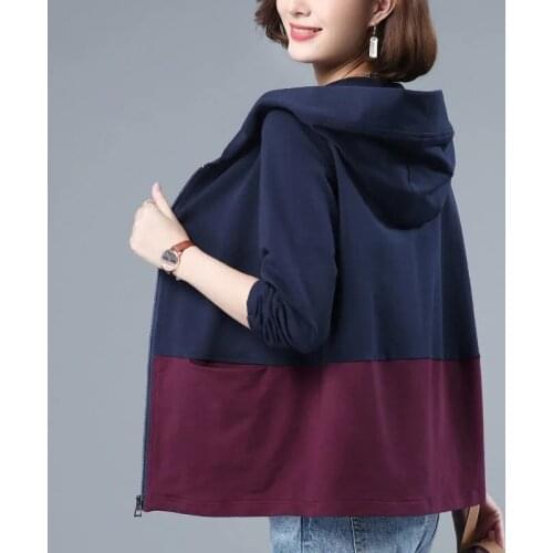 Contrasting Color Windbreaker Female 2021 New Autumn Jacket Loose Plus Size 4XL Women Hooded Windbreaker Short Jacket Outerwear
