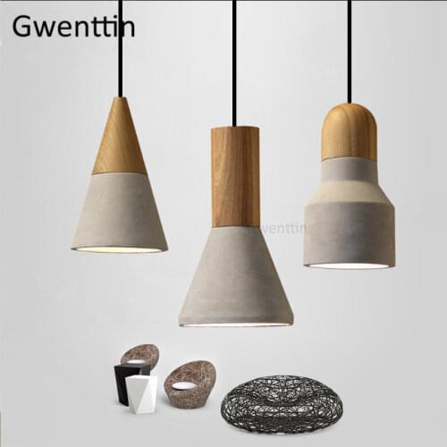 Vintage Wood Cement Pendant Lights Industrial Lamp Loft Decor Led Hanging Lamps Dining Room Bar Kitchen Light Fixtures Home Deco