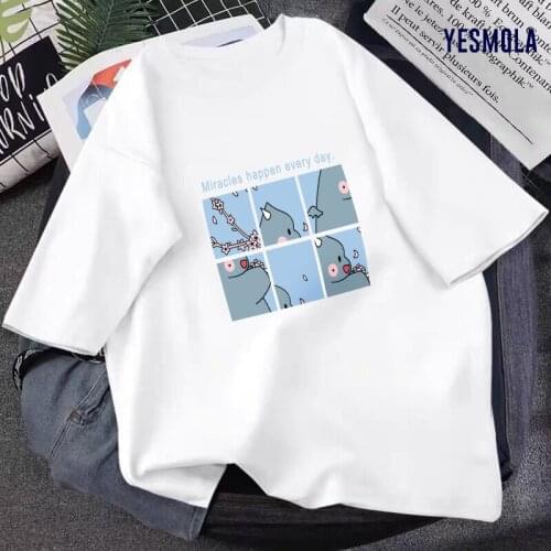 YESMOLA Happy Drink Design Womens T-shirt Simple Korean Unisex Harajuku Shirt O-Neck Top Printed Short Sleeve T-shirt Quality