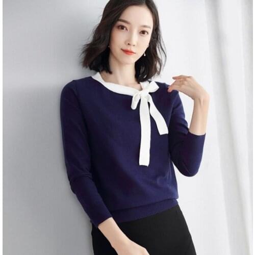 2021 Women sweaters elegant fashion designer clothing for ladies dark blue sexing o-neck pullovers full sleeve knitted tops