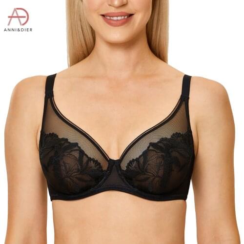 Womens Sexy Sheer Floral Lace Bra Plus Size Non-padded Underwire Full Coverage