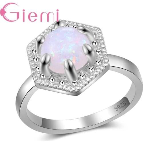 100% Silver Color Ring Geometric Wedding Rings For Women Fire Opal Jewelry Hot Sale Birthstone Enegagement Anel