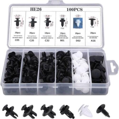 100pcs 6 Sizes Mixed Auto Fastener Car Bumper Clips Body Push Retainer Pin Rivet Door Trim Panel Retainer Universal Fastener Kit
