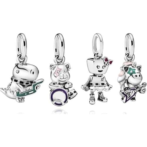 2019 New Original 925 Sterling Silver Bead Dinosaur & Piano Keyboard Dangle Charm Fit Pandora Bracelet Bangle Women DIY Jewelry
