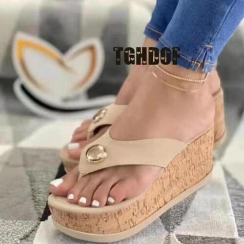 Women Sandals 2021 New Heels Woman Slippers Platform Wedges Shoes Ladies Summer Slides Mujer Buckle Flip Flops Plus Size 43