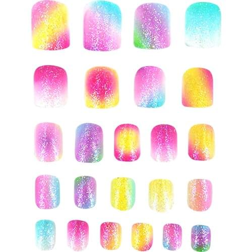 24pcs Kids False Nails Glitter Full Cover Short Children Fake Nail Tips for Little Girls Halloween Christmas Party Supplies