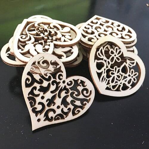 30 PCS laser-cut wooden heart chips wooden DIY pendant decoration