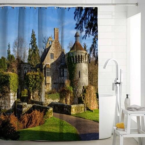 3D Shower Curtain Aerial View Illustration of Roofs Attics of Paris City European Buildings Fabric Bathroom Decor Set 12pc Hooks