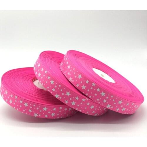 5 Yards/lot 1Inch (25mm)Wide Rose Printing Stars Grosgrain Ribbon Hair Bow/Christmas/wedding DIY Sewing Craft