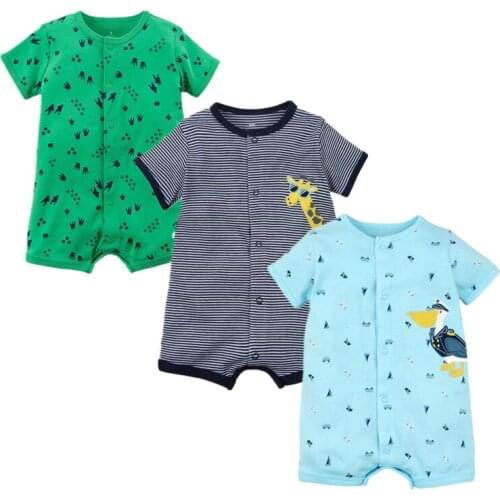 Newborn Baby Boys Girls Boxer Romper kid Clothes Short Sleeved Infant bodysuits Crab Strawberry dinosaur appliques