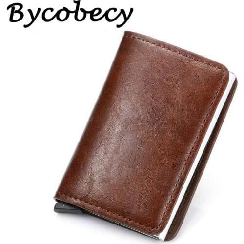 Bycobecy Top Quality PU Leather Credit Card Holder Men Blocking RFID Vintage Wallet Money Bag Business Cardholder Dropshipping