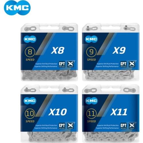 KMC X8 / X9 / X10 / X11 / EPT chain 116 left, 8/9/10/11 speed silver prevent rust extra light double mtb road bike bicycle chain