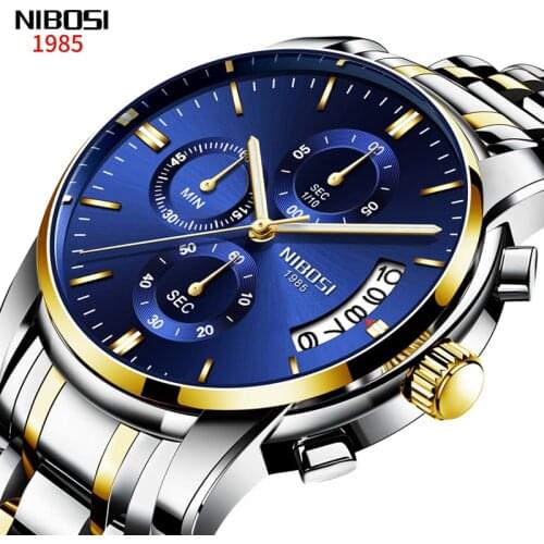 NIBOSI Blue Gold Watch Men Top Brand Luxury Male Date Quartz Mens Watches Waterproof Sport Watch Clock Relogio Masculino 2353