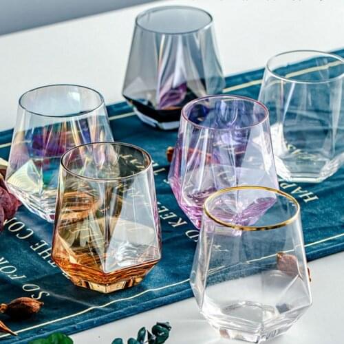 Colourful Whiskey Glass Diamond Crystal Glass Cup Heat-resistant Transparent Coffee Milk Tea Mug Home Bar Glass Cup For Gift