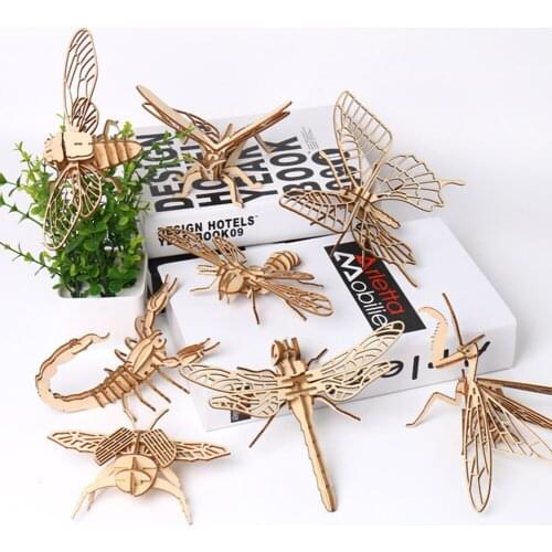 3D Wooden Puzzle Insect Model toys for kids Gift Children Assembly Kit toy Intellectual Educational Game DIY Animal Birthday