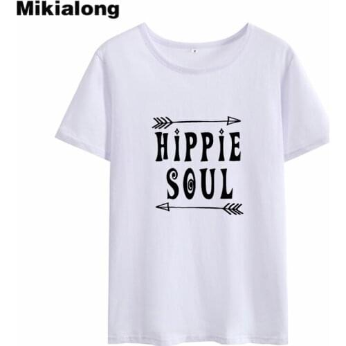 Mikialong Hippie Soul T Shirt Women Cotton short sleeve printed tshirt o-neck black white loose tee shirt femme
