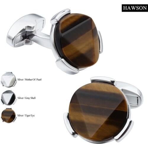 HAWSON Tiger Eyes Stone Cufflinks for Mens Fashion Jewelry Gifts
