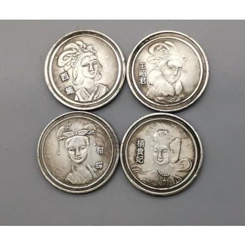 China White copper archaize Four big beautiful women Commemorative coins crafts statue A set