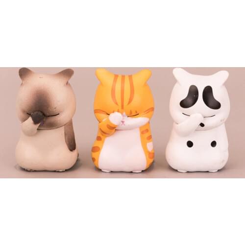 3PCS Anime Pet Figurine Models Cute Funny Distressful Kitten Cat Animal 5CM Mini Figures Toys Kids Home Collection Dolls Gifts