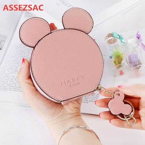 ASSEZSAC PU Leather Cute Mouse Big Ears Coin Purses Womens Kawaii Zipper Change Purse Wallet Girls Cartoon Key Small Pouch Bags