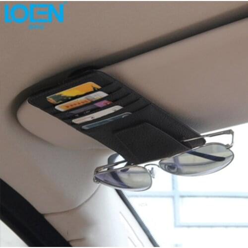 Sun Visor Multifunction leather Car Card Package Holder Glasses Storage Organizer Car Hanging Bag car Tidying Accessories Pocket