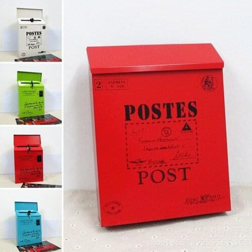 1pc Metal Post Box Square Large Iron Letterbox Letter Mail Lockable With Key Outdoor