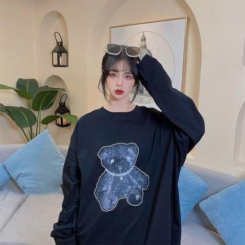 2021 New Autumn Casual Unisex Sweatshirt Fashion Bear Print Women Pullovers Reflective Loose High Quality Men Pullovers T551