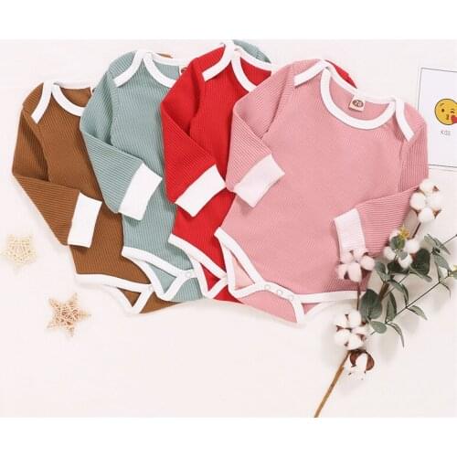 New Newborn Infant Baby Girl Boy Ribbed Romper Ruffle One-Pieces Solid Jumpsuit Long Sleeve Outfits Spring Autumn Solid Sunsuit