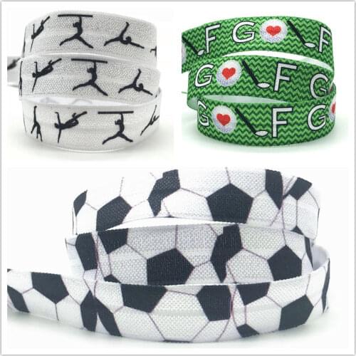 New Arrival Golf Gymnastics ball Printed Fold Over Elastic FOE Ribbon Diy Hair Band Sewing Decoration Accessories 10y 15mm