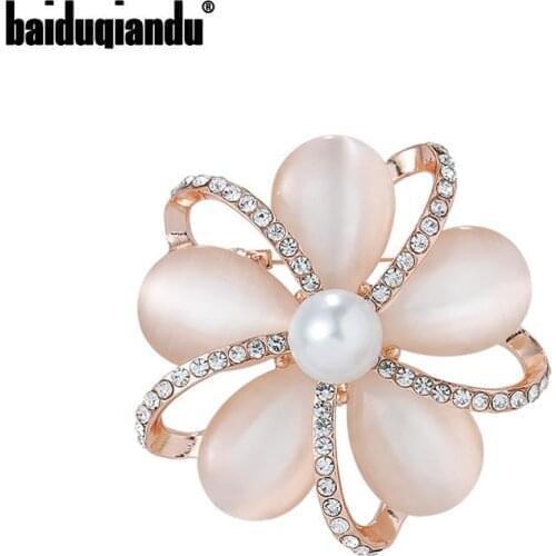 Baiduqiandu Brand New Arrival Opal Flower Brooch Lapel Pins for Women Clothes Dress Jewelry Accessories