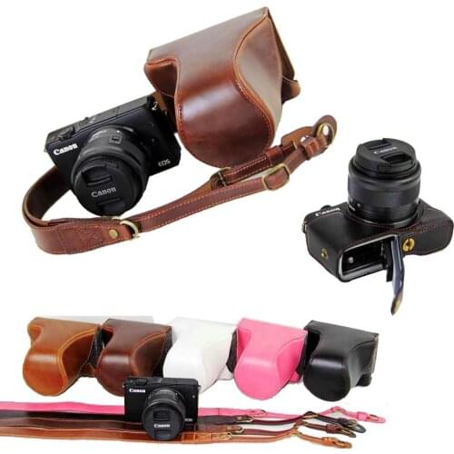 New Luxury Camera Case Bag For Canon EOS M EOS-M EOS M2 EOSM-2 PU Leather Camera Bag With Strap Open battery design