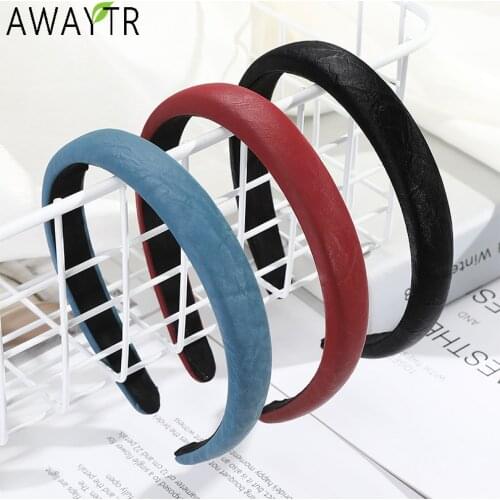 New Leather Headband Sponge Shiny PU Elastic Hairbands Solid INS Women Hair Hoop Fashion Female Headdress Girls Hair Accessories